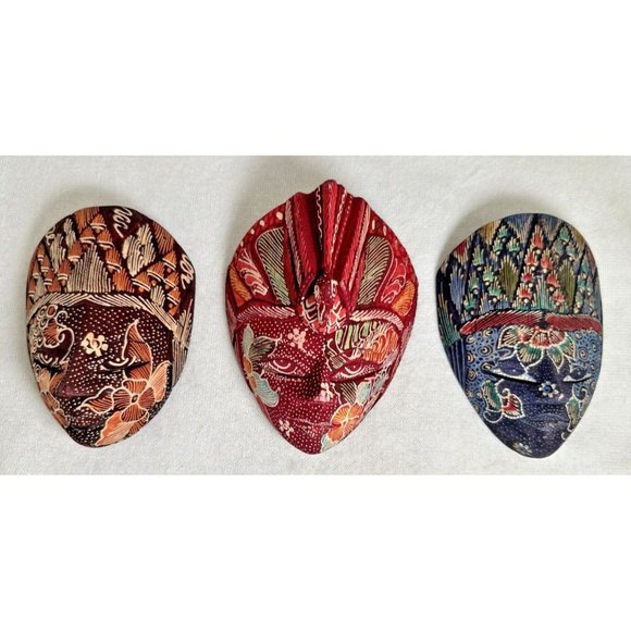 Estate Accents Three Decorative Hand Carved Wooden Indonesian Wall Hanging Masks Poshmark